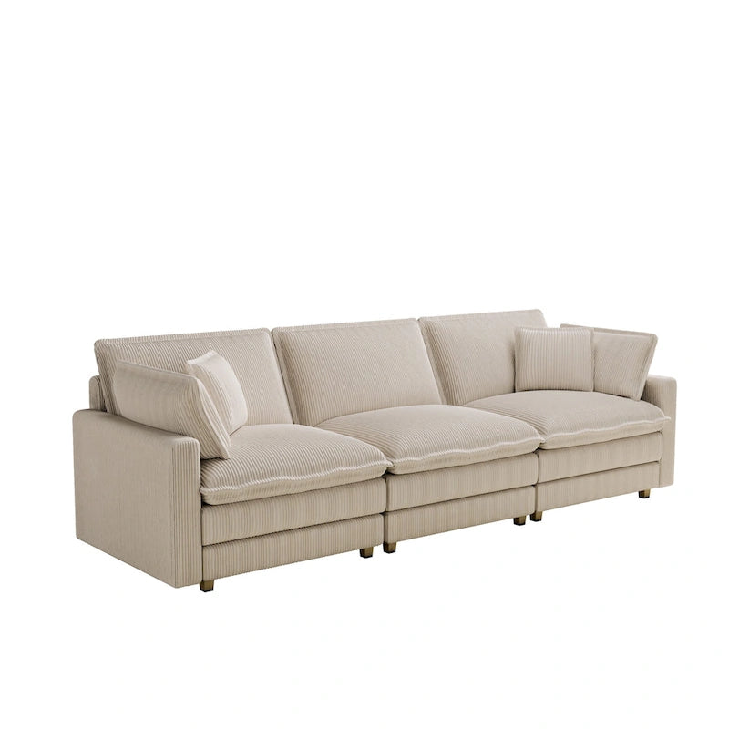 Grand canapé 4 places en velours côtelé avec assise profonde et pouf amovible – 261 cm