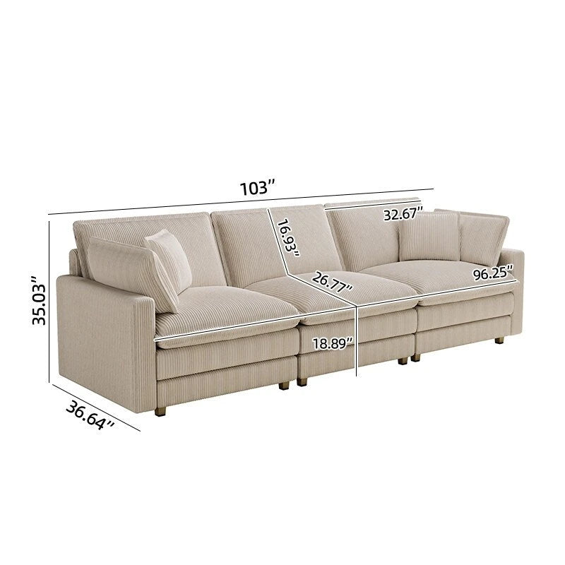 Grand canapé 4 places en velours côtelé avec assise profonde et pouf amovible – 261 cm