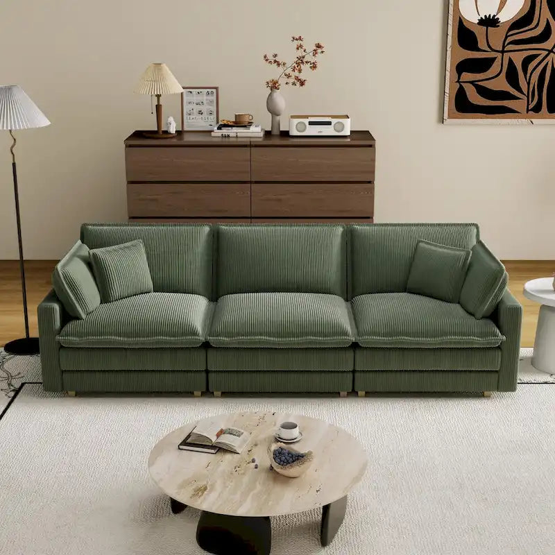 Grand canapé 4 places en velours côtelé avec assise profonde et pouf amovible – 261 cm