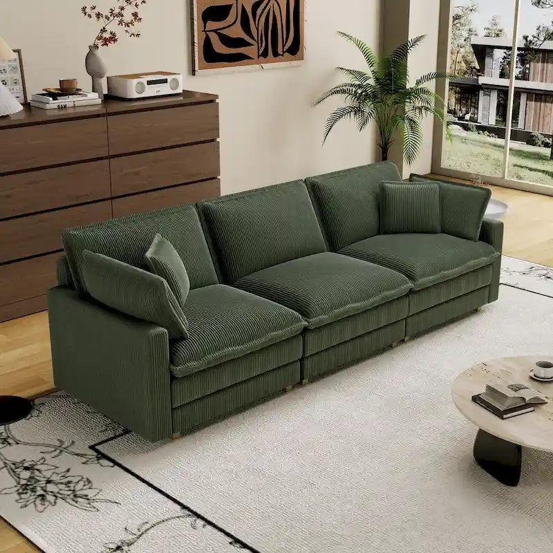 Grand canapé 4 places en velours côtelé avec assise profonde et pouf amovible – 261 cm