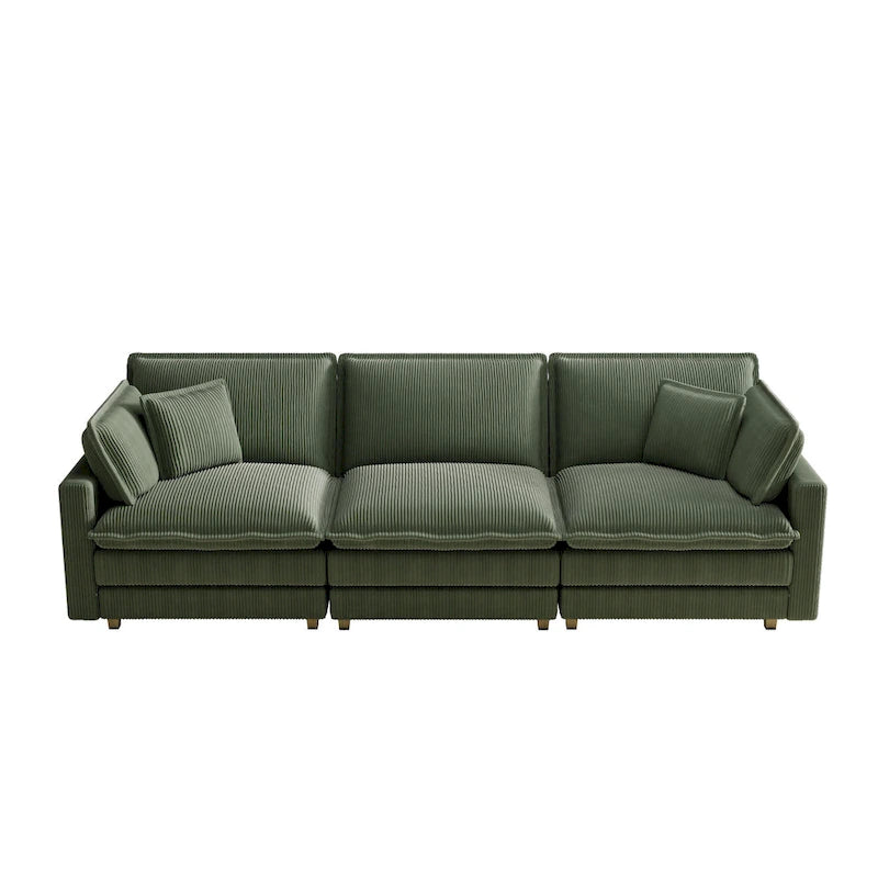 Grand canapé 4 places en velours côtelé avec assise profonde et pouf amovible – 261 cm