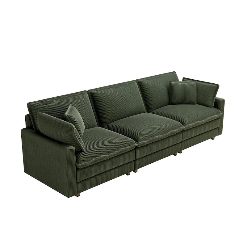 Grand canapé 4 places en velours côtelé avec assise profonde et pouf amovible – 261 cm