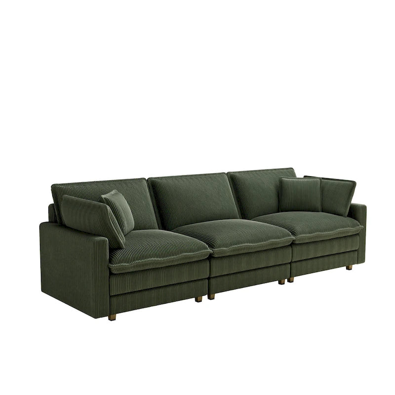 Grand canapé 4 places en velours côtelé avec assise profonde et pouf amovible – 261 cm