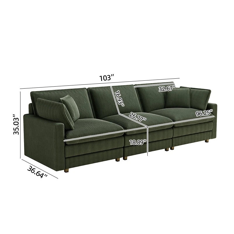 Grand canapé 4 places en velours côtelé avec assise profonde et pouf amovible – 261 cm
