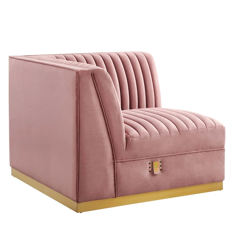 Fauteuil d'angle gauche en velours — Piètement en acier doré