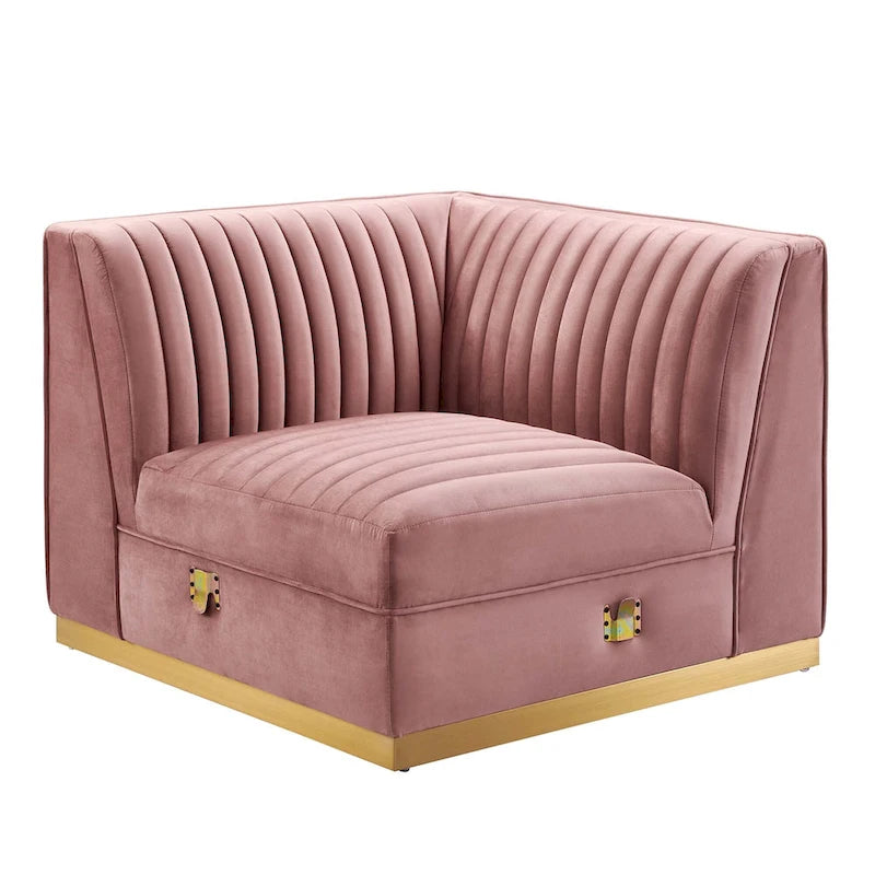 Fauteuil d'angle gauche en velours — Piètement en acier doré