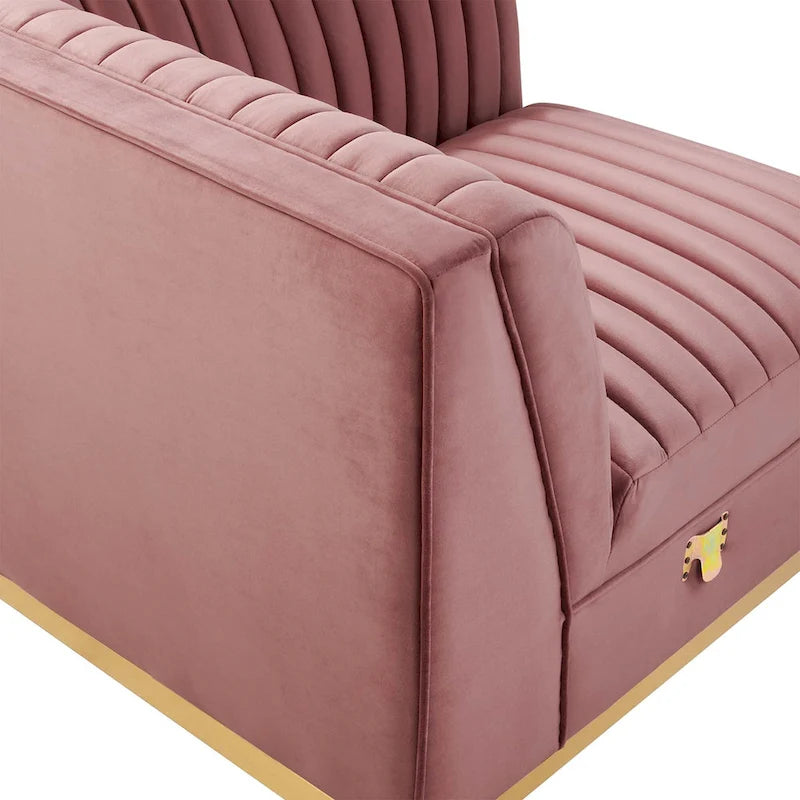 Fauteuil d'angle gauche en velours — Piètement en acier doré