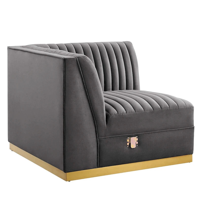 Fauteuil d'angle gauche en velours — Piètement en acier doré