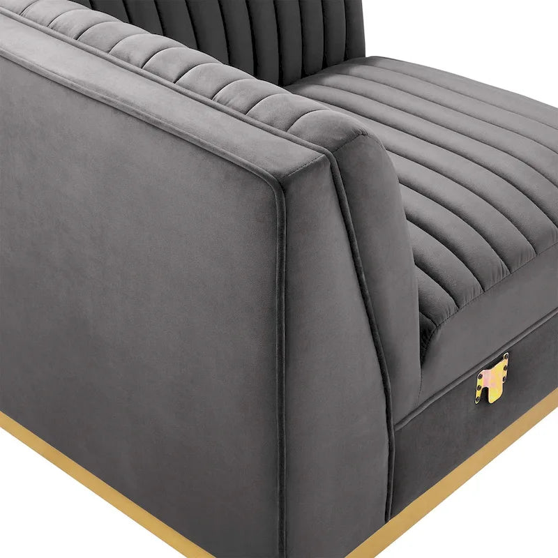 Fauteuil d'angle gauche en velours — Piètement en acier doré