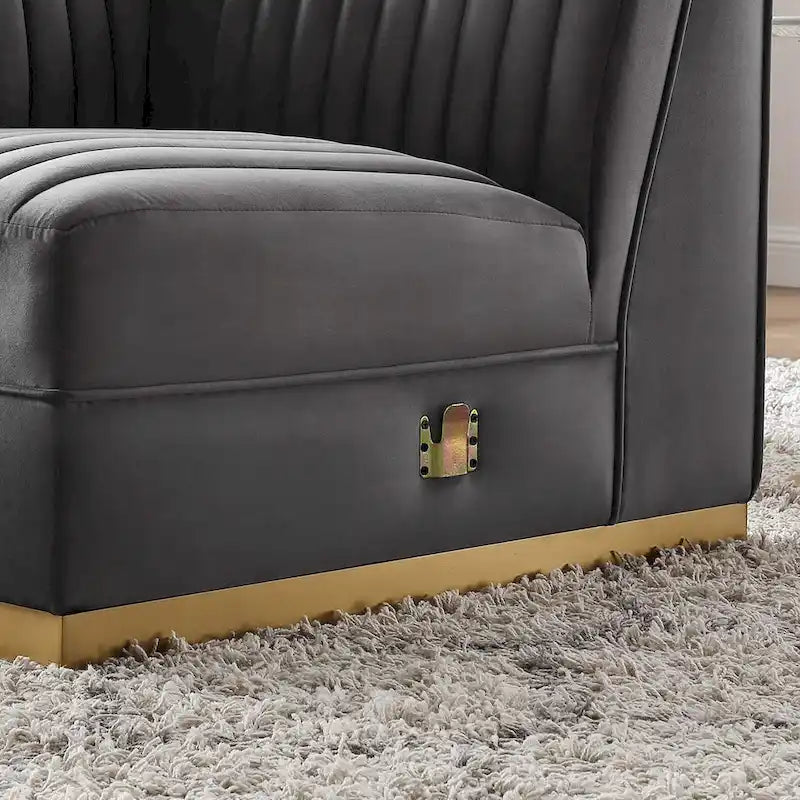 Fauteuil d'angle gauche en velours — Piètement en acier doré