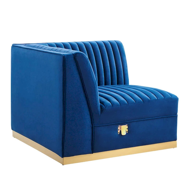Fauteuil d'angle gauche en velours — Piètement en acier doré