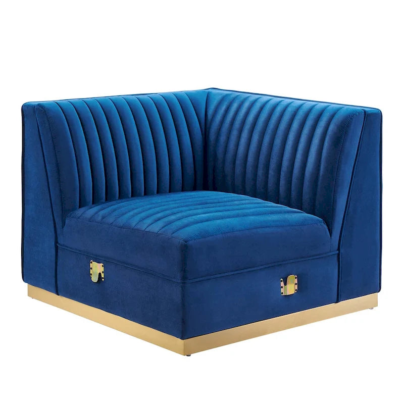 Fauteuil d'angle gauche en velours — Piètement en acier doré