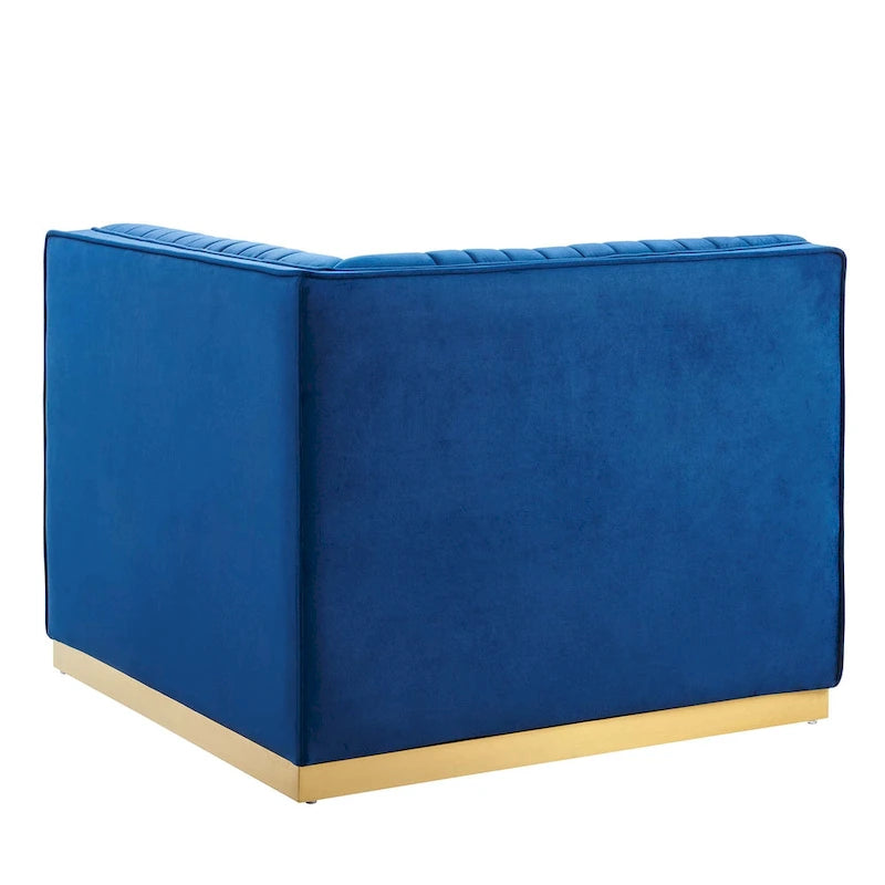 Fauteuil d'angle gauche en velours — Piètement en acier doré