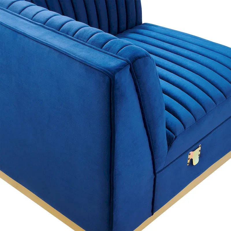 Fauteuil d'angle gauche en velours — Piètement en acier doré