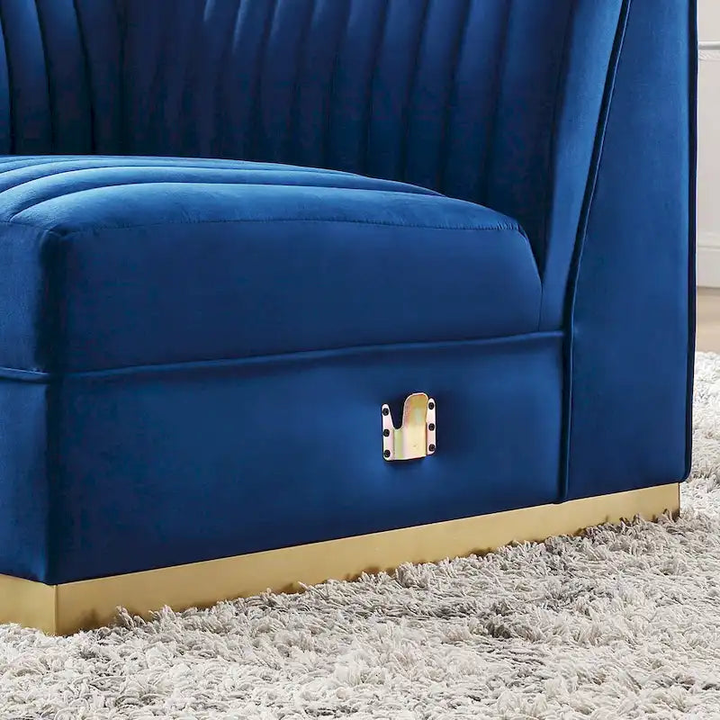 Fauteuil d'angle gauche en velours — Piètement en acier doré