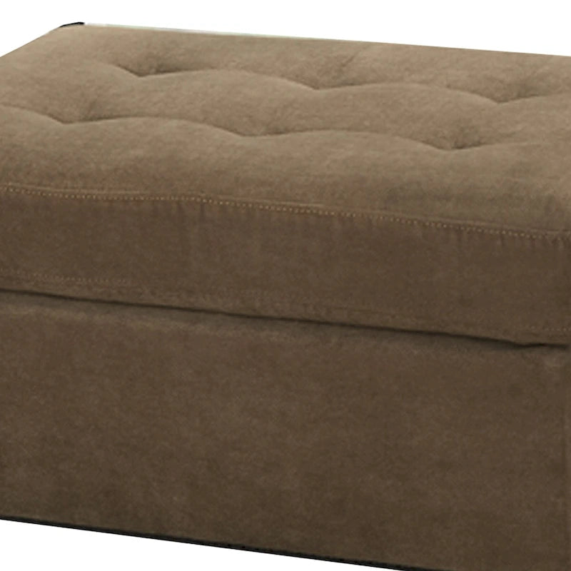 Pouf de cocktail en suède gaufré avec pieds carrés en bois — Marron clair, 91,4 cm L x 66 cm l x 50,8 cm H