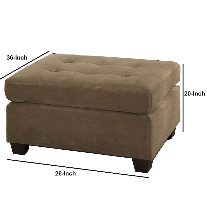 Pouf de cocktail en suède gaufré avec pieds carrés en bois — Marron clair, 91,4 cm L x 66 cm l x 50,8 cm H