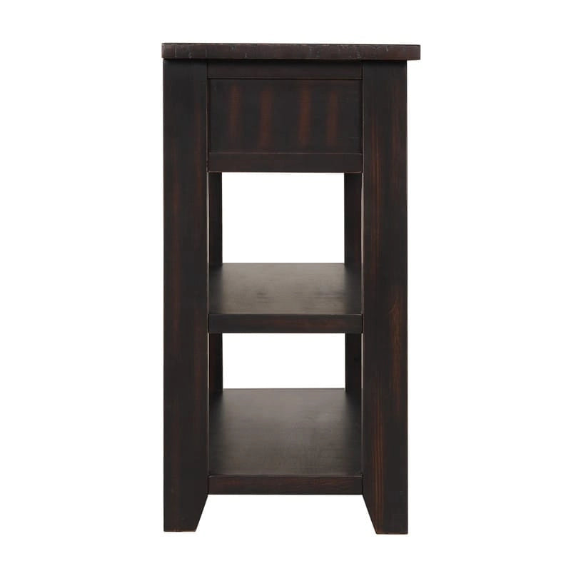 Console en bois vintage avec 3 tiroirs et 2 étagères ouvertes