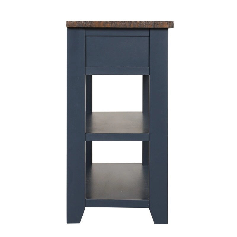 Console en bois vintage avec 3 tiroirs et 2 étagères ouvertes