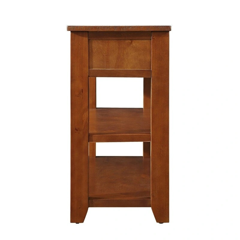 Console en bois vintage avec 3 tiroirs et 2 étagères ouvertes