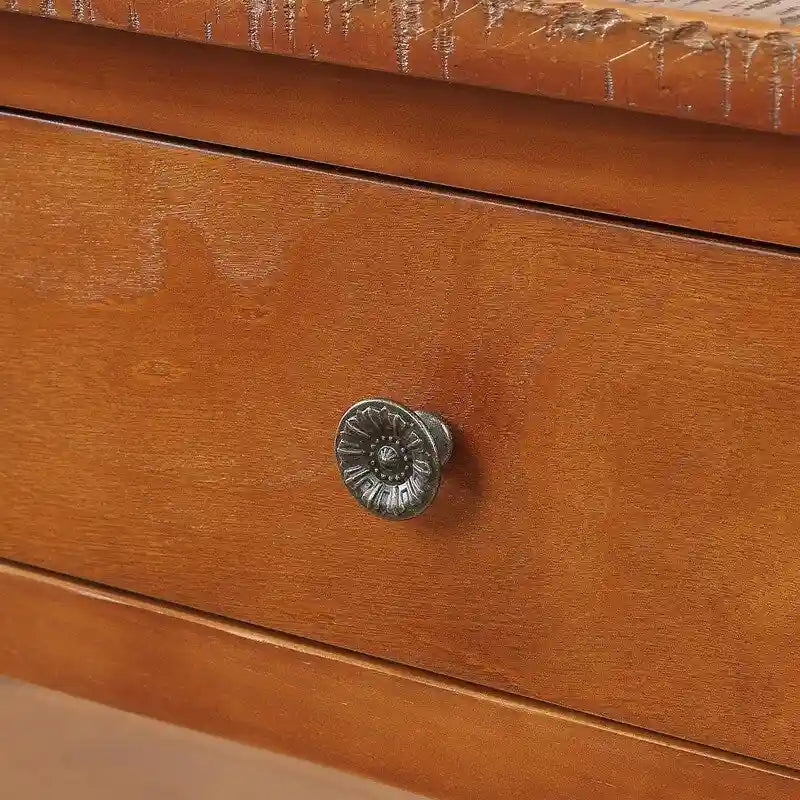 Console en bois vintage avec 3 tiroirs et 2 étagères ouvertes