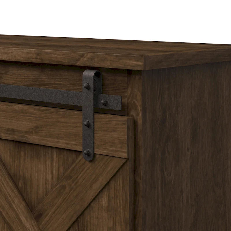 Meuble TV en bois massif de style ferme avec portes coulissantes façon grange, 66 po – Convient aux téléviseurs jusqu'à 75 po
