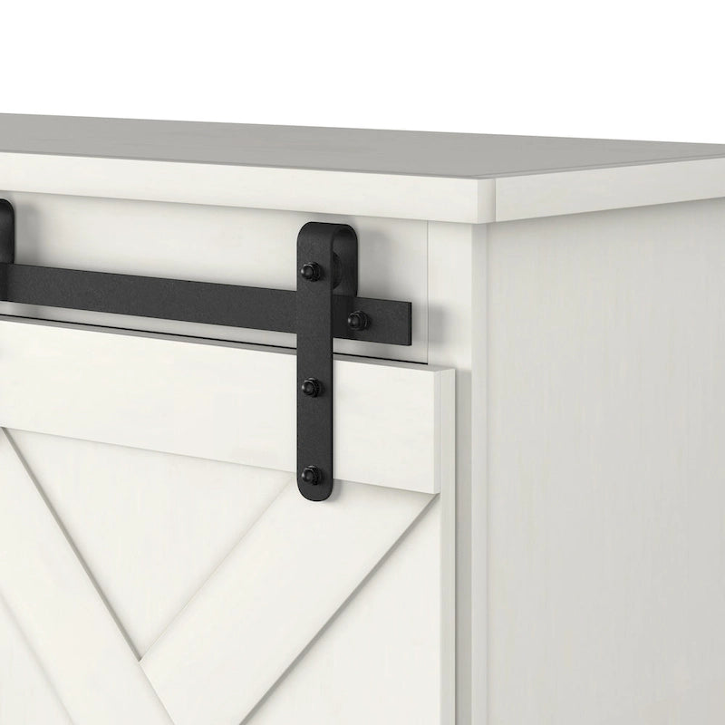 Meuble TV en bois massif de style ferme avec portes coulissantes façon grange, 66 po – Convient aux téléviseurs jusqu'à 75 po
