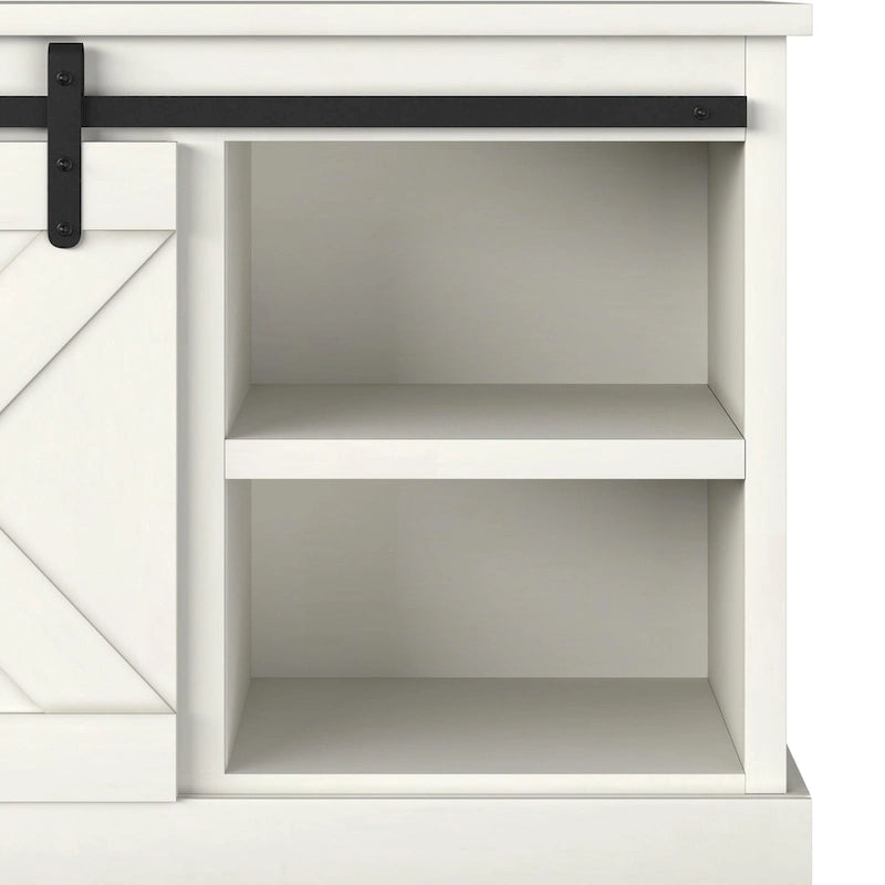 Meuble TV en bois massif de style ferme avec portes coulissantes façon grange, 66 po – Convient aux téléviseurs jusqu'à 75 po