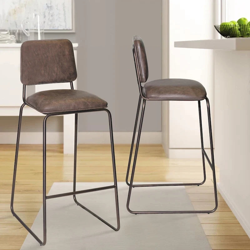 Tabouret de bar rétro du milieu du siècle avec assise en similicuir — Acier de qualité commerciale, hauteur comptoir et bar