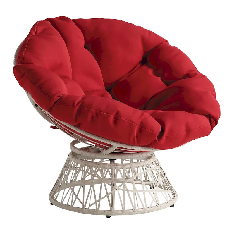 Fauteuil pivotant Papasan avec coussin touffeté épais et cadre en résine tressée — 101,6 cm (L) × 89,5 cm (H)