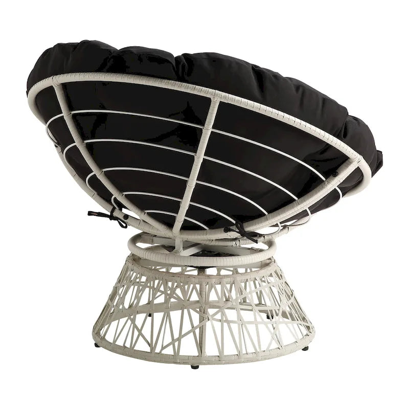 Fauteuil pivotant Papasan avec coussin touffeté épais et cadre en résine tressée — 101,6 cm (L) × 89,5 cm (H)