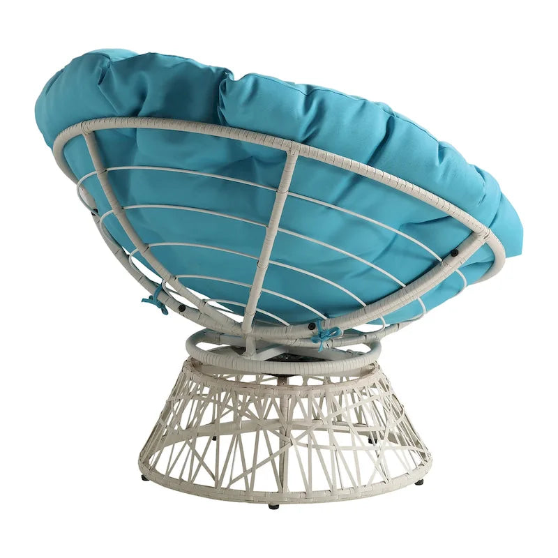 Fauteuil pivotant Papasan avec coussin touffeté épais et cadre en résine tressée — 101,6 cm (L) × 89,5 cm (H)