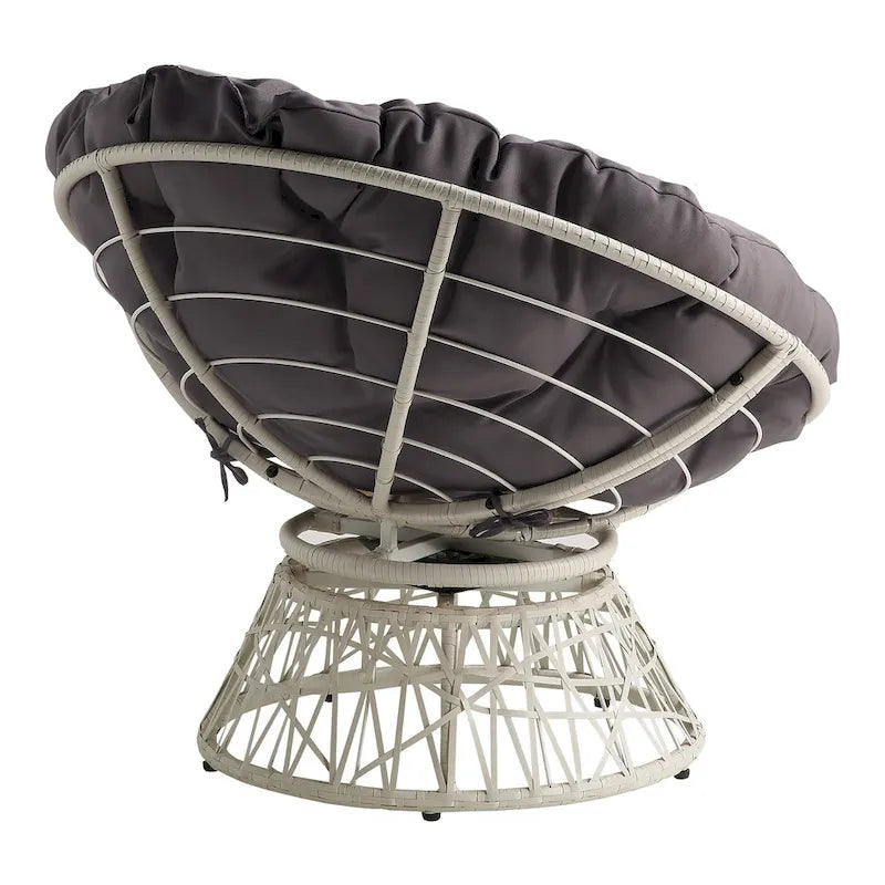 Fauteuil pivotant Papasan avec coussin touffeté épais et cadre en résine tressée — 101,6 cm (L) × 89,5 cm (H)