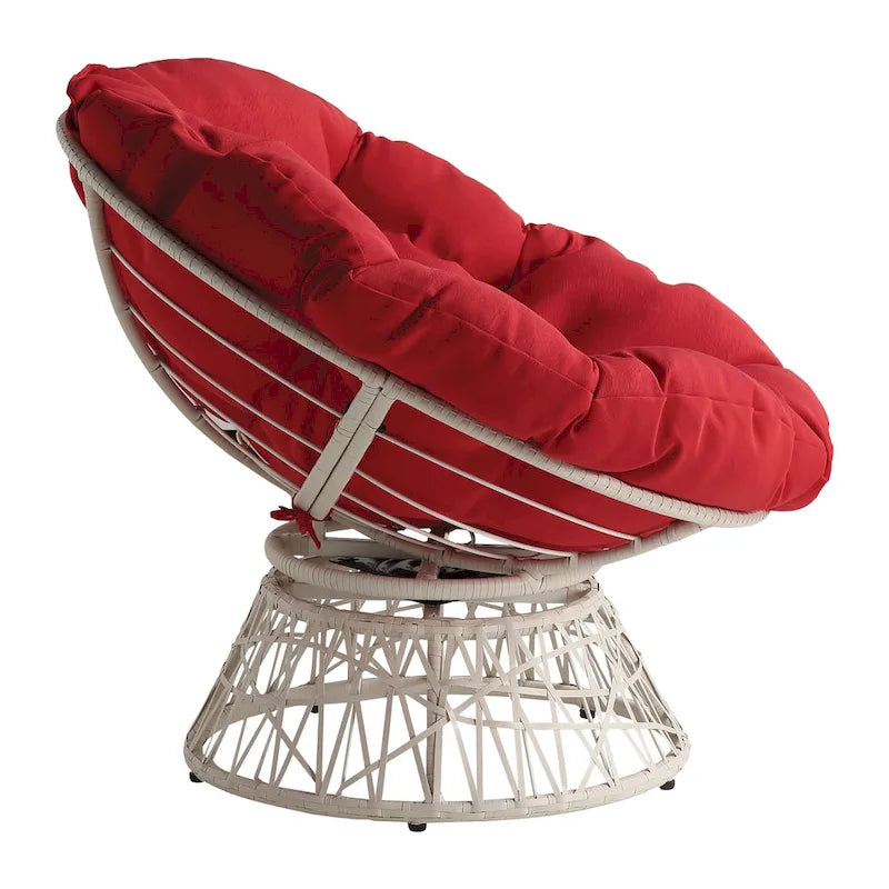 Fauteuil pivotant Papasan avec coussin touffeté épais et cadre en résine tressée — 101,6 cm (L) × 89,5 cm (H)