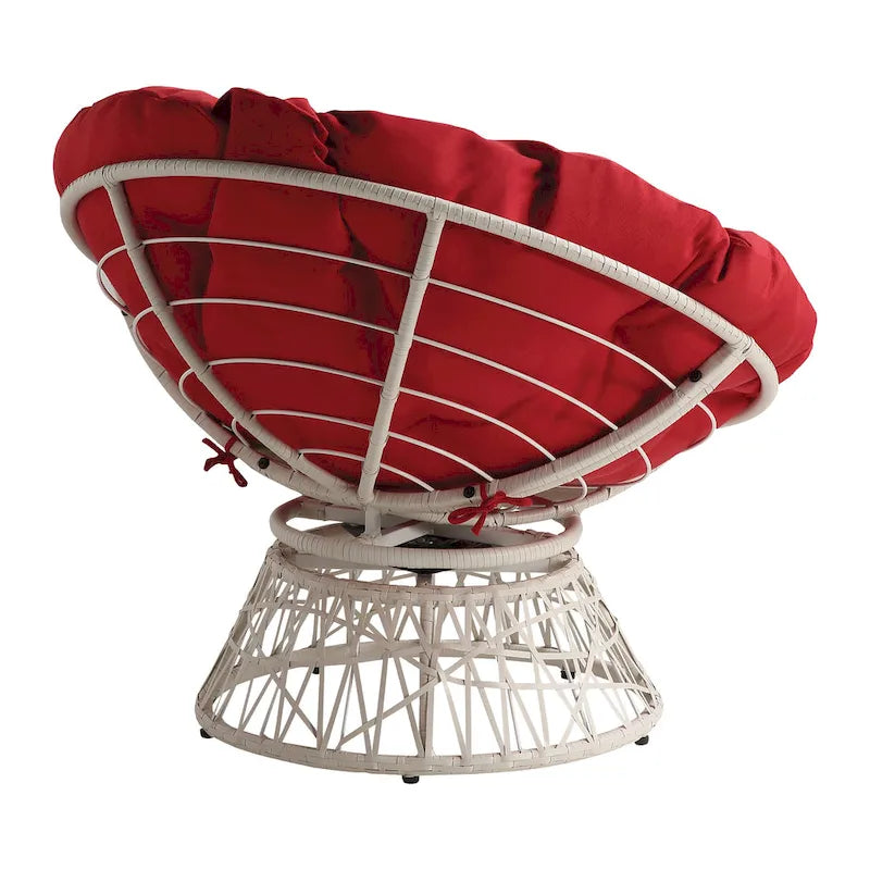 Fauteuil pivotant Papasan avec coussin touffeté épais et cadre en résine tressée — 101,6 cm (L) × 89,5 cm (H)