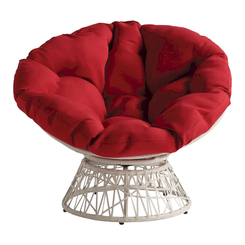 Fauteuil pivotant Papasan avec coussin touffeté épais et cadre en résine tressée — 101,6 cm (L) × 89,5 cm (H)