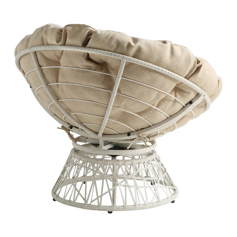Fauteuil pivotant Papasan avec coussin touffeté épais et cadre en résine tressée — 101,6 cm (L) × 89,5 cm (H)