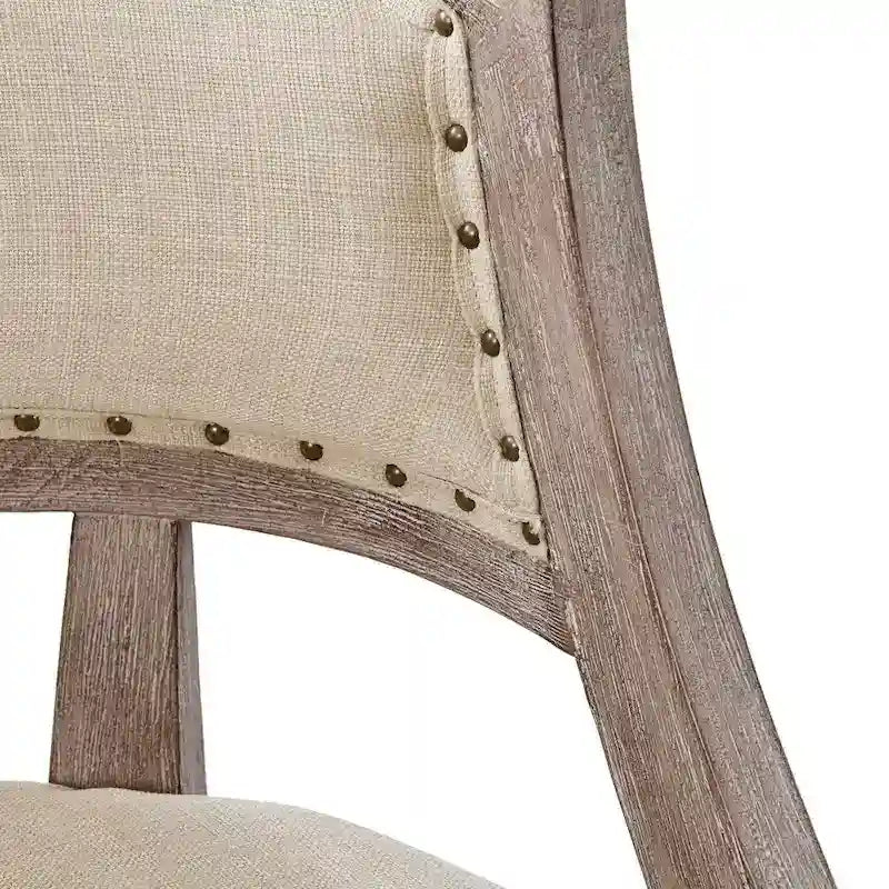 Tabouret de comptoir rembourré naturel avec structure en bois massif et clous décoratifs en bronze — 53,3 cm (l) × 62,2 cm (P) × 94,6 cm (H)
