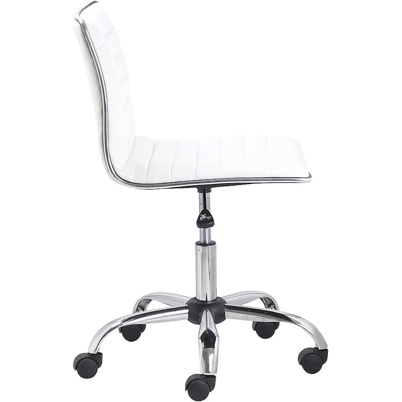 Chaise de bureau pivotante à dossier mi-haut avec revêtement en cuir côtelé – Blanc, sans accoudoirs