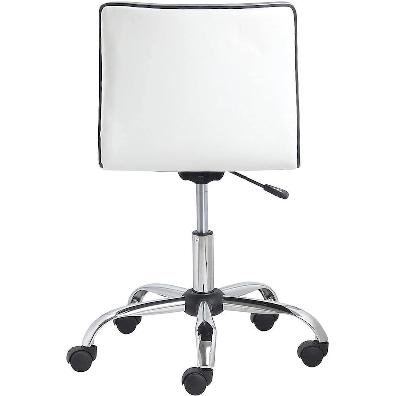 Chaise de bureau pivotante à dossier mi-haut avec revêtement en cuir côtelé – Blanc, sans accoudoirs