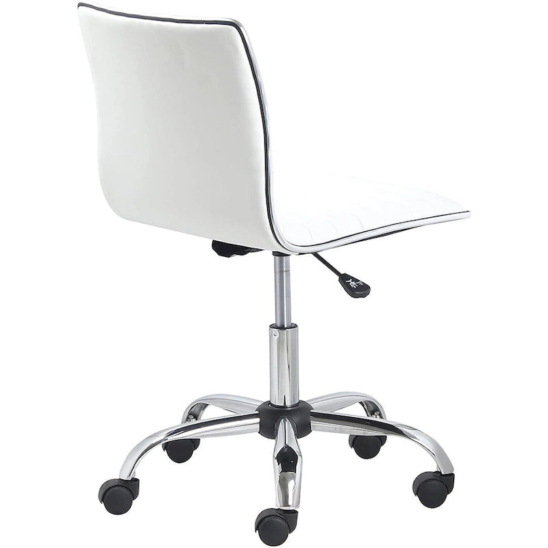 Chaise de bureau pivotante à dossier mi-haut avec revêtement en cuir côtelé – Blanc, sans accoudoirs