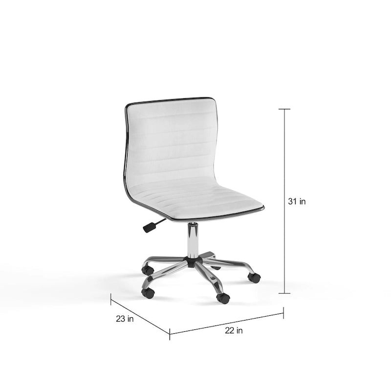 Chaise de bureau pivotante à dossier mi-haut avec revêtement en cuir côtelé – Blanc, sans accoudoirs