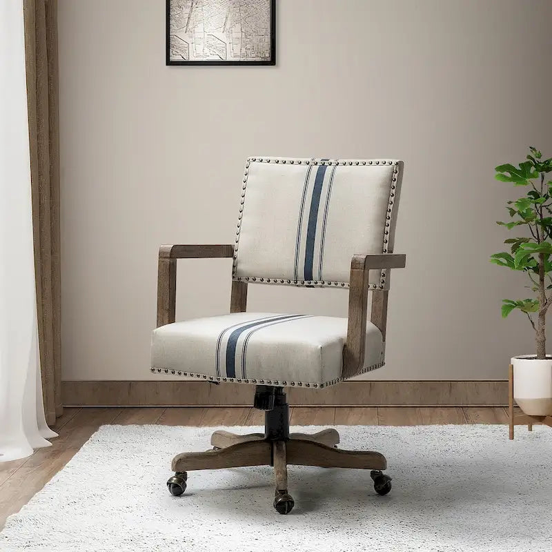 Chaise de bureau pivotante à hauteur réglable avec garniture cloutée (mi-dossier) – Mélange de lin, capacité de 250 lb