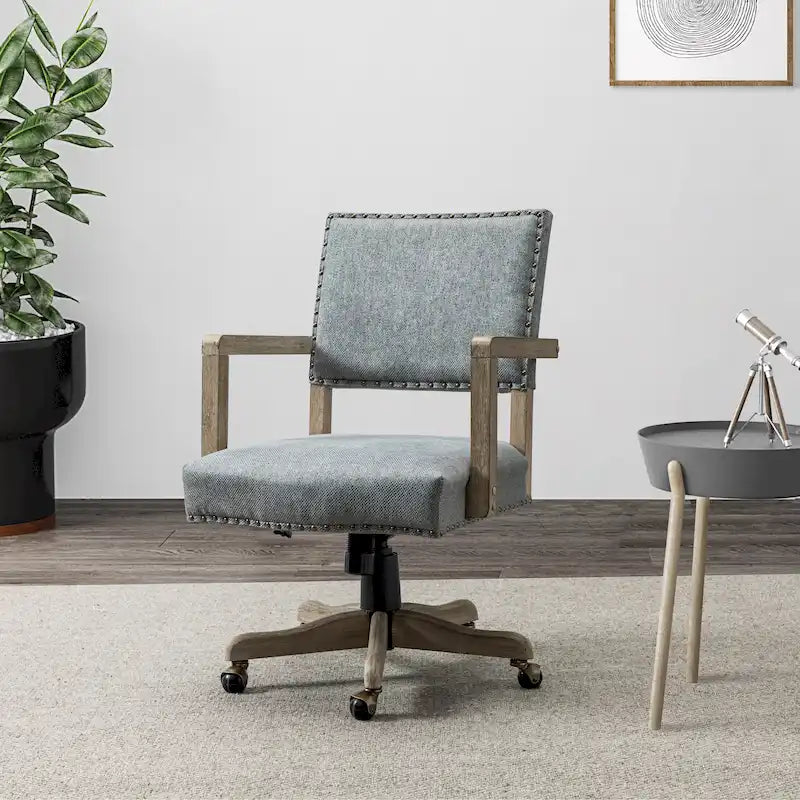 Chaise de bureau pivotante à hauteur réglable avec garniture cloutée (mi-dossier) – Mélange de lin, capacité de 250 lb