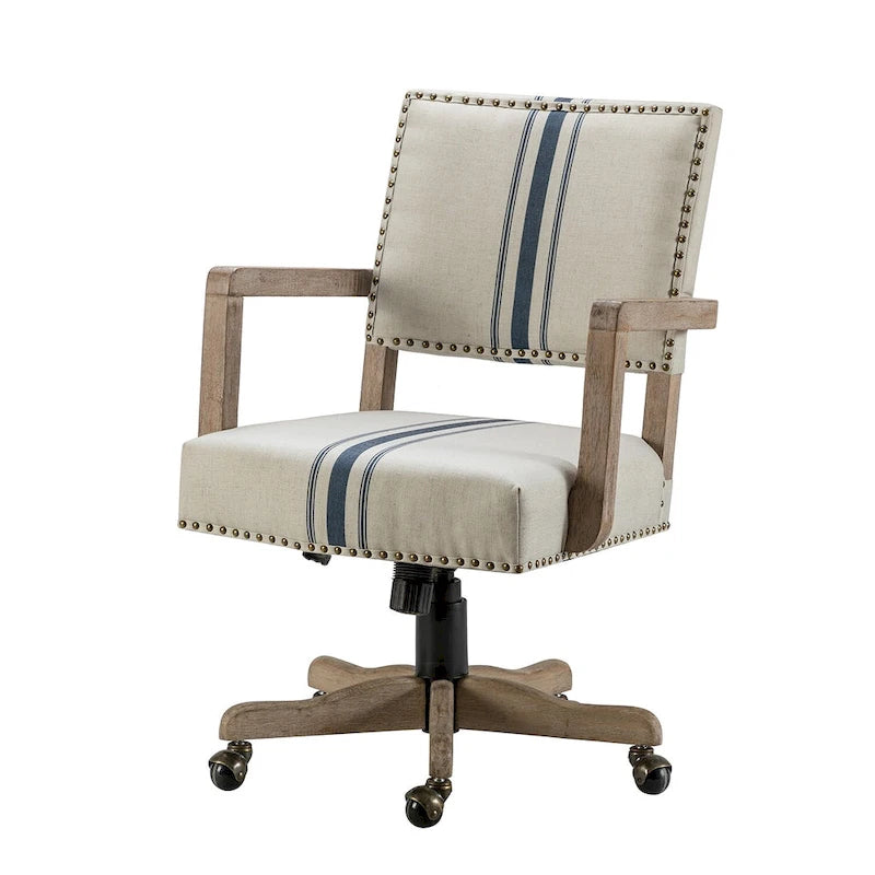 Chaise de bureau pivotante à hauteur réglable avec garniture cloutée (mi-dossier) – Mélange de lin, capacité de 250 lb