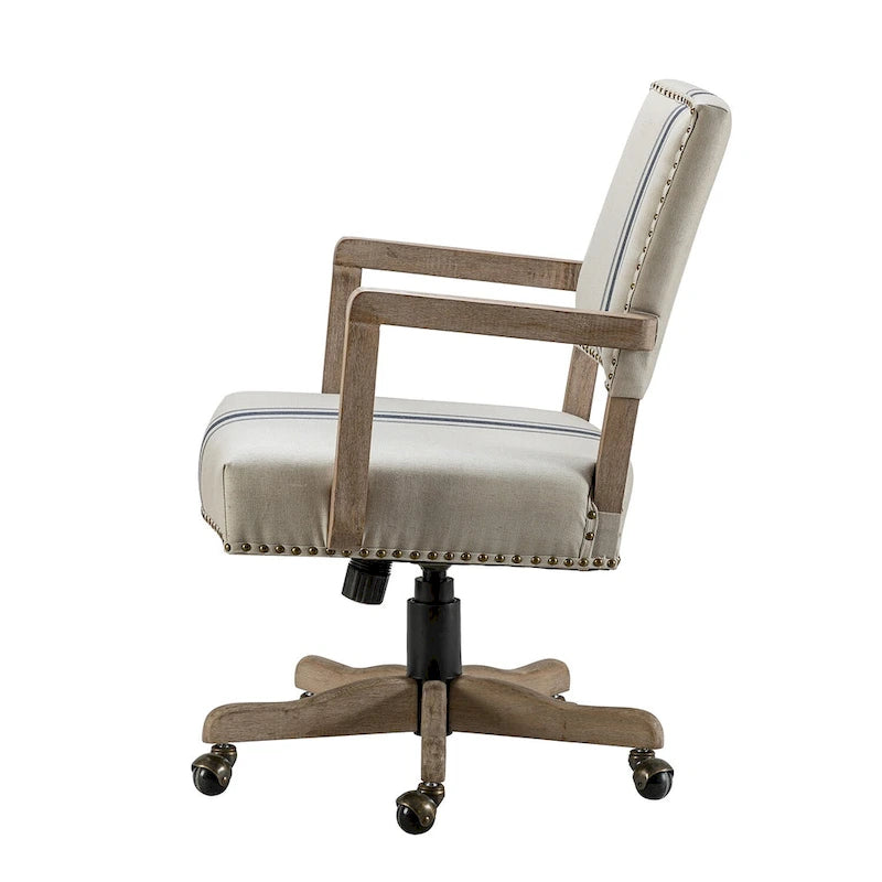 Chaise de bureau pivotante à hauteur réglable avec garniture cloutée (mi-dossier) – Mélange de lin, capacité de 250 lb