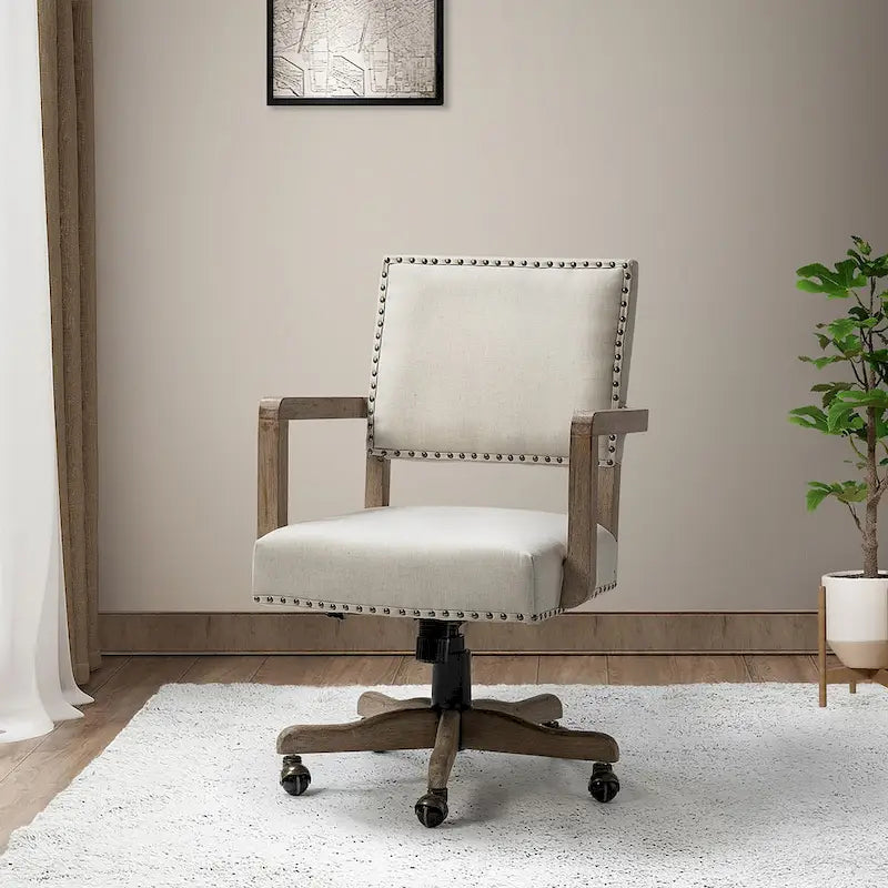 Chaise de bureau pivotante à hauteur réglable avec garniture cloutée (mi-dossier) – Mélange de lin, capacité de 250 lb