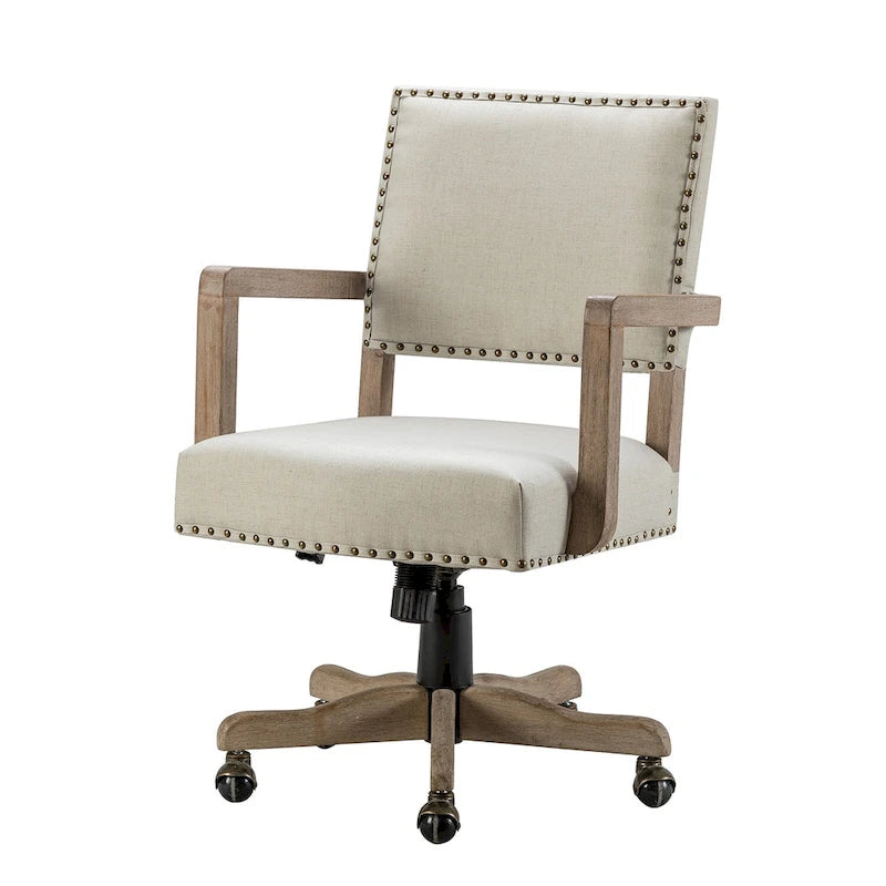 Chaise de bureau pivotante à hauteur réglable avec garniture cloutée (mi-dossier) – Mélange de lin, capacité de 250 lb