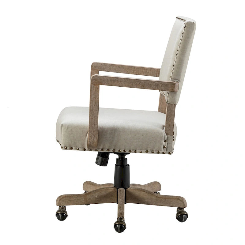 Chaise de bureau pivotante à hauteur réglable avec garniture cloutée (mi-dossier) – Mélange de lin, capacité de 250 lb
