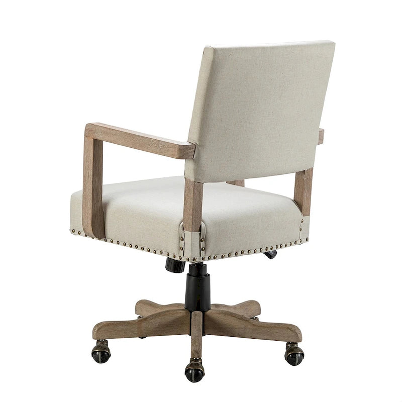 Chaise de bureau pivotante à hauteur réglable avec garniture cloutée (mi-dossier) – Mélange de lin, capacité de 250 lb